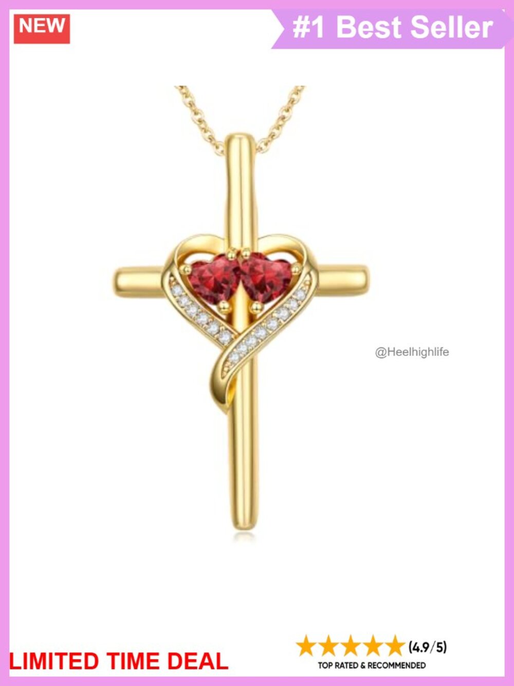 14K Gold Plated Cross Birthstone Pendant Necklace